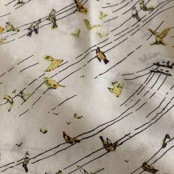 Madewell Boyfit Birds Life 100% Silk Crepe Delicate Cream yellow button down Sm - Picture 5 of 11